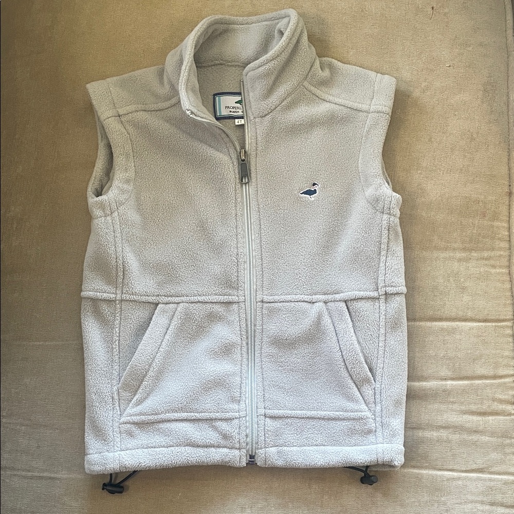 Kids Light Gray Fleece Vest with Front Zip properly tied Austin vest